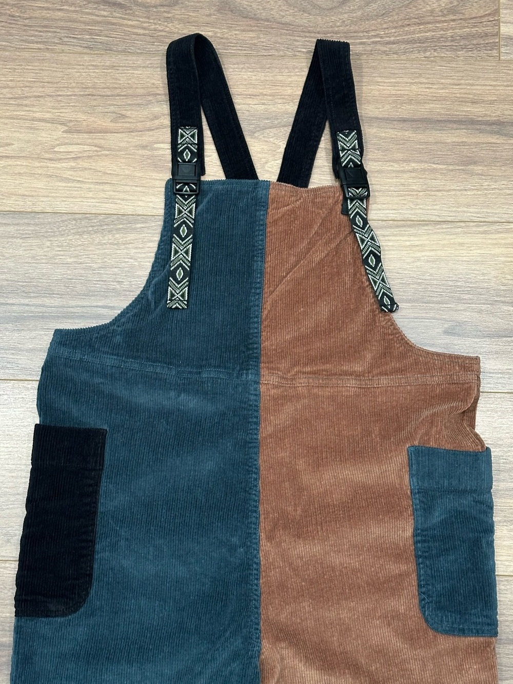 Kavu San Juan Corduroy Overalls in Dusk Bay Teal Blue/Brown/Black Size Large - Picture 2 of 11